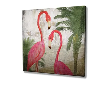 Canvastavla 45x45 cm - Två eleganta flamingos omgivna av palmer - Rosa / Grön / Beige - Inredning - Tavlor & posters - Canvastavla