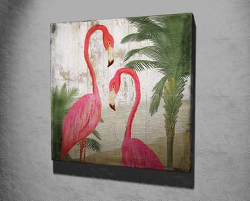Canvastavla 45x45 cm - Två eleganta flamingos omgivna av palmer - Rosa / Grön / Beige - Inredning - Tavlor & posters - Canvastavla