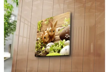 Canvastavla 45x45 cm - Två söta kaniner i en vårig miljö - Brun / Grön / Beige - Inredning - Tavlor & posters - Canvastavla