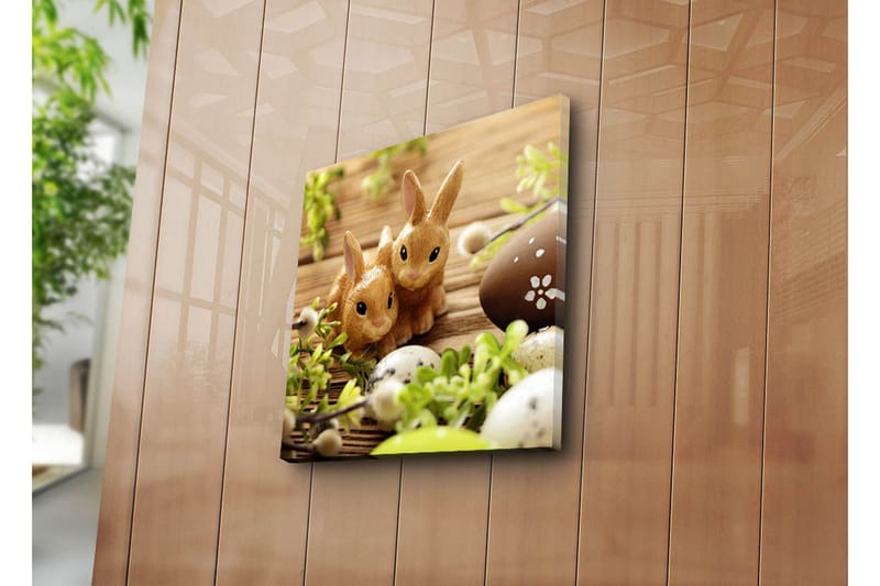 Canvastavla 45x45 cm - Två söta kaniner i en vårig miljö - Brun / Grön / Beige - Inredning - Tavlor & posters - Canvastavla