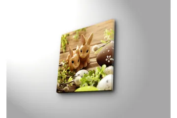 Canvastavla 45x45 cm - Två söta kaniner i en vårig miljö - Brun / Grön / Beige - Inredning - Tavlor & posters - Canvastavla