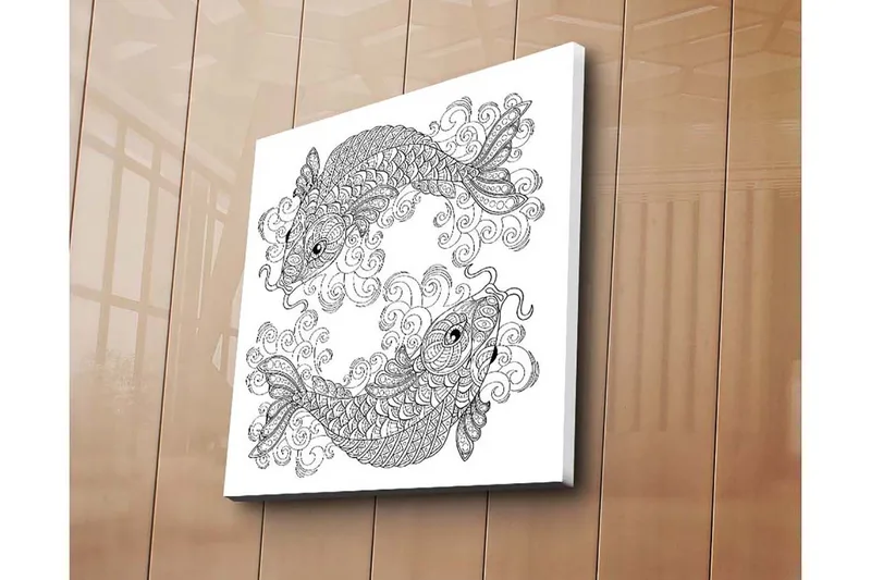 Canvastavla 45x45 cm - Två stiliserade fiskar i en dynamisk komposition - Svart / Vitt - Inredning - Tavlor & posters - Canvastavla