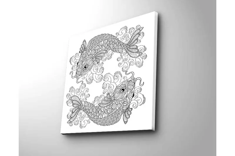 Canvastavla 45x45 cm - Två stiliserade fiskar i en dynamisk komposition - Svart / Vitt - Inredning - Tavlor & posters - Canvastavla
