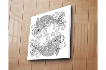 Canvastavla 45x45 cm - Två stiliserade fiskar i en dynamisk komposition - Svart / Vitt - Inredning - Tavlor & posters - Canvastavla