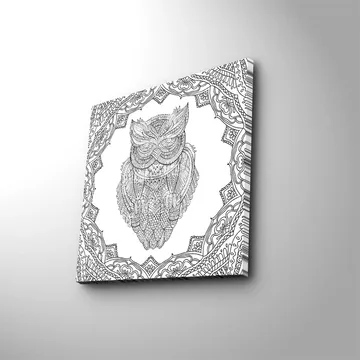 Canvastavla 45x45 cm - Uggla i detaljerad linjeteckning omgiven av ornamentala mönster - Svart / Vitt - Inredning - Tavlor & posters - Canvastavla