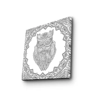 Canvastavla 45x45 cm - Uggla i detaljerad linjeteckning omgiven av ornamentala mönster - Svart / Vitt - Inredning - Tavlor & posters - Canvastavla