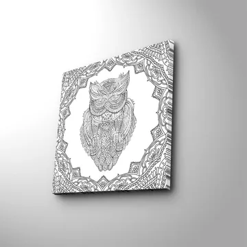 Canvastavla 45x45 cm - Uggla i detaljerad linjeteckning omgiven av ornamentala mönster - Svart / Vitt - Inredning - Tavlor & posters - Canvastavla