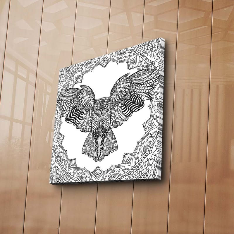 Canvastavla 45x45 cm - Uggla med detaljerad mönstring i svartvitt - Svart / Vitt - Inredning - Tavlor & posters - Canvastavla
