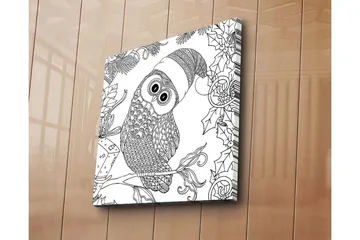 Canvastavla 45x45 cm - Uggla med tomteluva omgiven av juliga detaljer - Svart / Vitt - Inredning - Tavlor & posters - Canvastavla