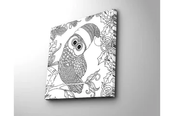 Canvastavla 45x45 cm - Uggla med tomteluva omgiven av juliga detaljer - Svart / Vitt - Inredning - Tavlor & posters - Canvastavla