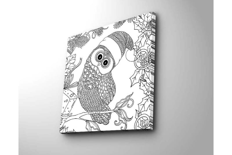 Canvastavla 45x45 cm - Uggla med tomteluva omgiven av juliga detaljer - Svart / Vitt - Inredning - Tavlor & posters - Canvastavla