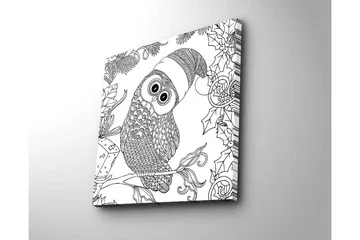 Canvastavla 45x45 cm - Uggla med tomteluva omgiven av juliga detaljer - Svart / Vitt - Inredning - Tavlor & posters - Canvastavla