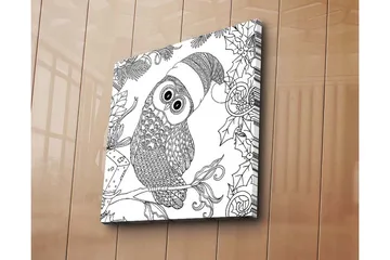 Canvastavla 45x45 cm - Uggla med tomteluva omgiven av juliga detaljer - Svart / Vitt - Inredning - Tavlor & posters - Canvastavla