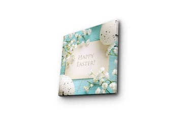 Canvastavla 45x45 cm - Vårig påskdekoration med blommor och ägg - Ljusblå / Vit / Grå - Inredning - Tavlor & posters - Canvastavla