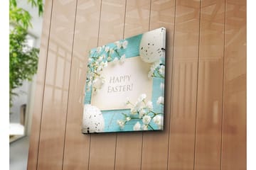 Canvastavla 45x45 cm - Vårig påskdekoration med blommor och ägg - Ljusblå / Vit / Grå - Inredning - Tavlor & posters - Canvastavla