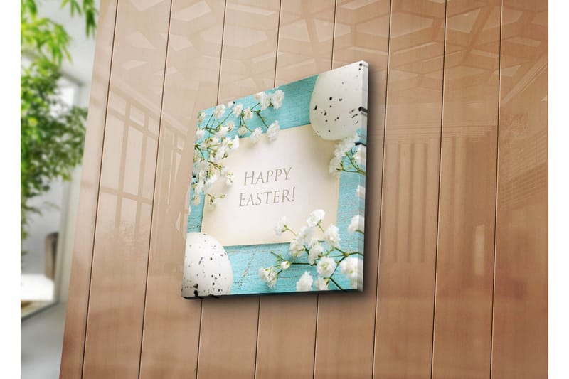 Canvastavla 45x45 cm - Vårig påskdekoration med blommor och ägg - Ljusblå / Vit / Grå - Inredning - Tavlor & posters - Canvastavla
