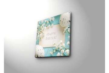 Canvastavla 45x45 cm - Vårig påskdekoration med blommor och ägg - Ljusblå / Vit / Grå - Inredning - Tavlor & posters - Canvastavla