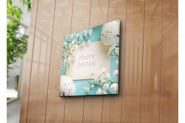 Canvastavla 45x45 cm - Vårig påskdekoration med blommor och ägg - Ljusblå / Vit / Grå - Inredning - Tavlor & posters - Canvastavla