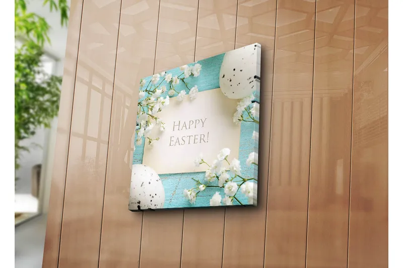 Canvastavla 45x45 cm - Vårig påskdekoration med blommor och ägg - Ljusblå / Vit / Grå - Inredning - Tavlor & posters - Canvastavla