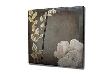 Canvastavla 45x45 cm - Vacker komposition av blommor och kvistar - Vit / Grå / Beige - Inredning - Tavlor & posters - Canvastavla