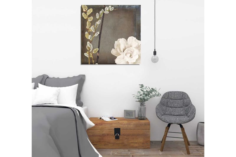 Canvastavla 45x45 cm - Vacker komposition av blommor och kvistar - Vit / Grå / Beige - Inredning - Tavlor & posters - Canvastavla