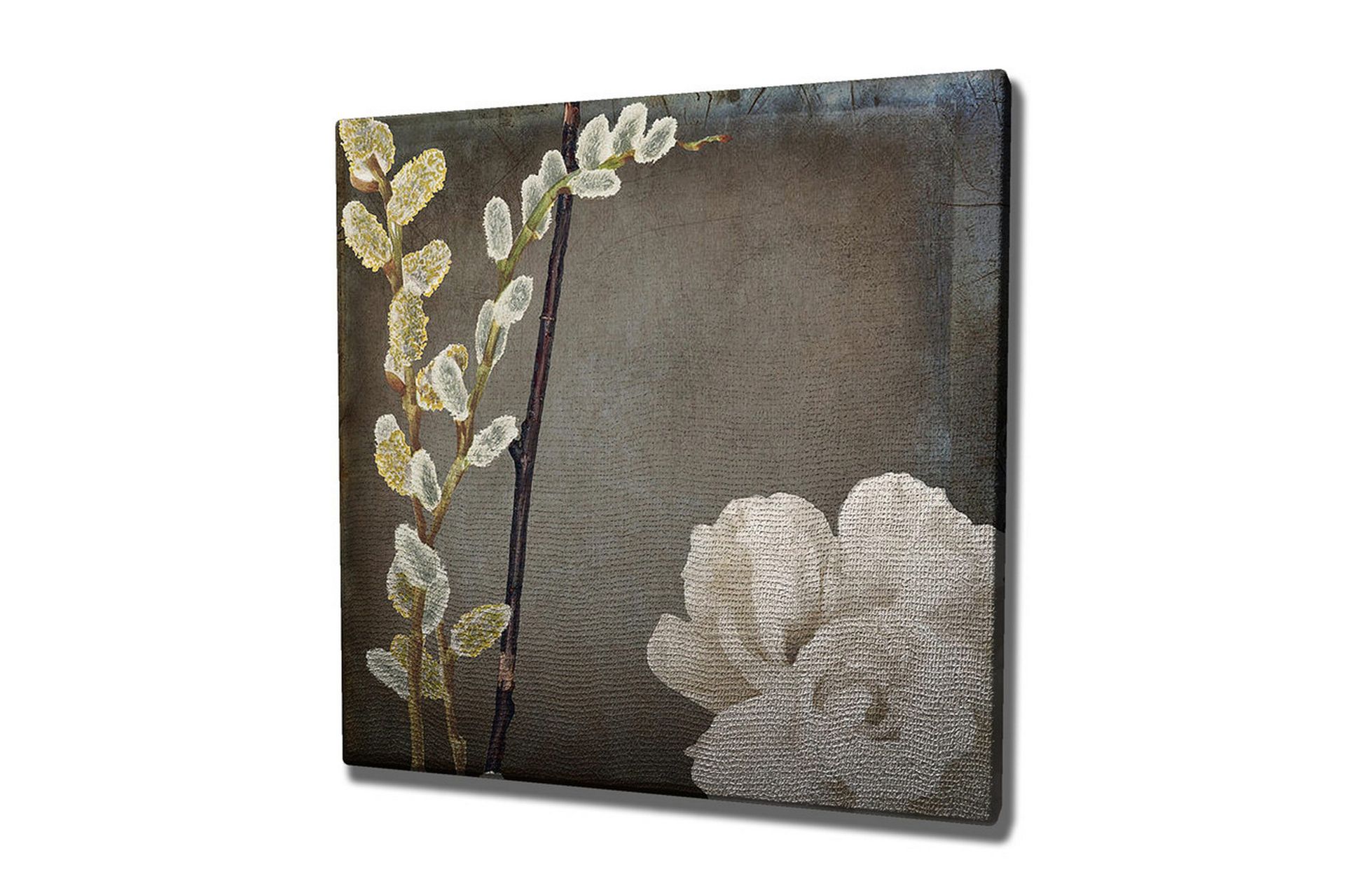 Canvastavla 45x45 cm - Vacker komposition av blommor och kvistar - Vit / Grå / Beige