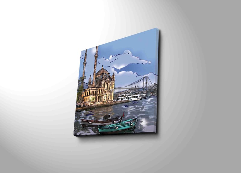 Canvastavla 45x45 cm - Vacker vy av en historisk moské vid vattnet med båtar i förgrunden - Blå / Beige / Grön - Inredning - Tavlor & posters - Canvastavla