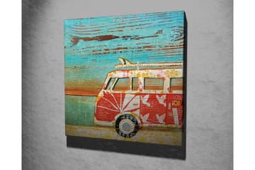 Canvastavla 45x45 cm - Vintage skåpbil med blommönster i en färgglad miljö - Röd / Turkos / Vit - Inredning - Tavlor & posters - Canvastavla