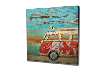 Canvastavla 45x45 cm - Vintage skåpbil med blommönster i en färgglad miljö - Röd / Turkos / Vit - Inredning - Tavlor & posters - Canvastavla