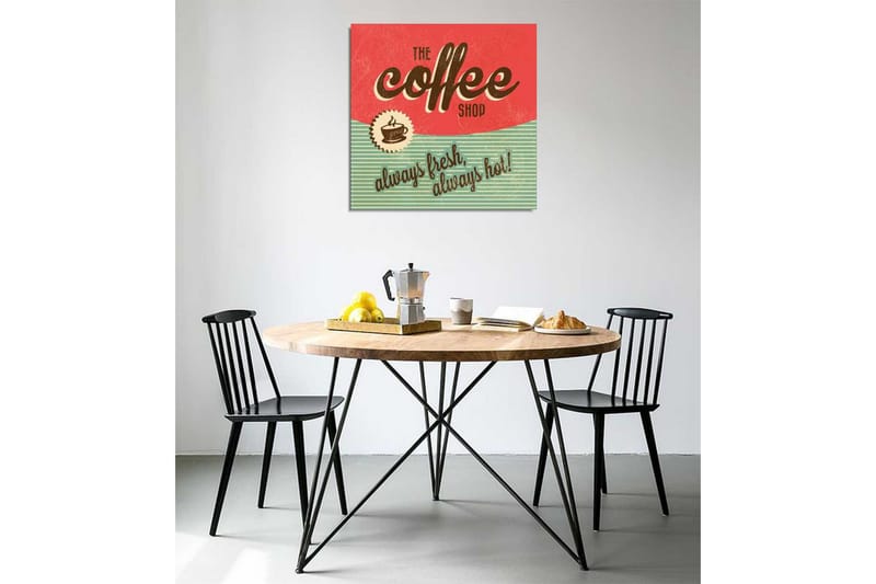Canvastavla 45x45 cm - Vintage skylt för ett kafé med text och kaffekopp - Röd / Grön / Brun - Inredning - Tavlor & posters - Canvastavla