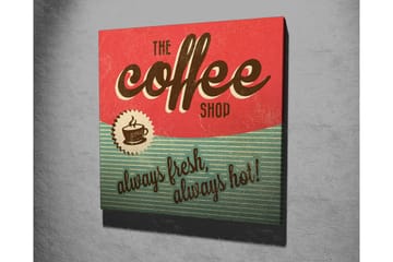 Canvastavla 45x45 cm - Vintage skylt för ett kafé med text och kaffekopp - Röd / Grön / Brun - Inredning - Tavlor & posters - Canvastavla