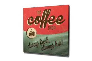 Canvastavla 45x45 cm - Vintage skylt för ett kafé med text och kaffekopp - Röd / Grön / Brun - Inredning - Tavlor & posters - Canvastavla