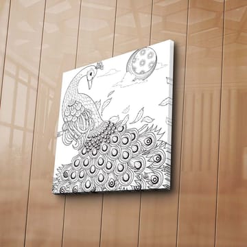 Canvastavla 45x45 cm - Påfågel med detaljerad fjäderdräkt - Svart / Vitt - Inredning - Tavlor & posters - Canvastavla