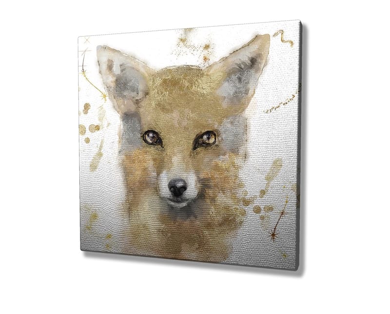 Canvastavla 45x45 cm - Porträtt av en räv med mjuka penseldrag - Guld / Beige / Svart - Inredning - Tavlor & posters - Canvastavla
