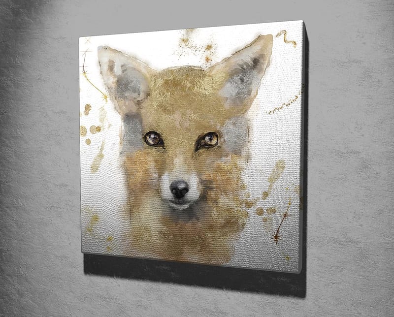 Canvastavla 45x45 cm - Porträtt av en räv med mjuka penseldrag - Guld / Beige / Svart - Inredning - Tavlor & posters - Canvastavla