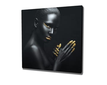Canvastavla 45x45 cm - Porträtt av en kvinna med svart hud och guldiga detaljer - Svart / Guld - Inredning - Tavlor & posters - Canvastavla