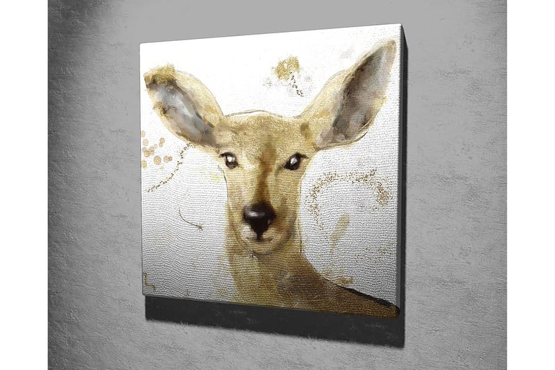 Canvastavla 45x45 cm - Porträtt av en hjort med mjuka drag och guldiga inslag - Guld / Beige / Brun - Inredning - Tavlor & posters - Canvastavla