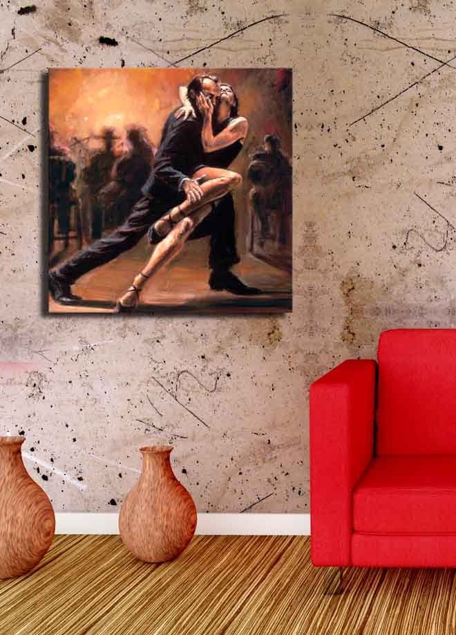 Canvastavla 45x45 cm - Passionerad tango mellan två dansare - Mörkröd / Svart / Beige - Inredning - Tavlor & posters - Canvastavla