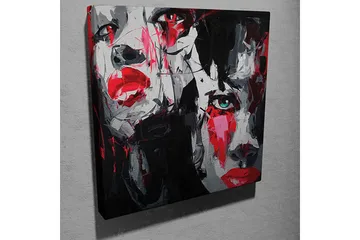 Canvastavla 45x45 cm - Porträtt av två ansikten med starka känslor - Röd / Svart / Grå - Inredning - Tavlor & posters - Canvastavla