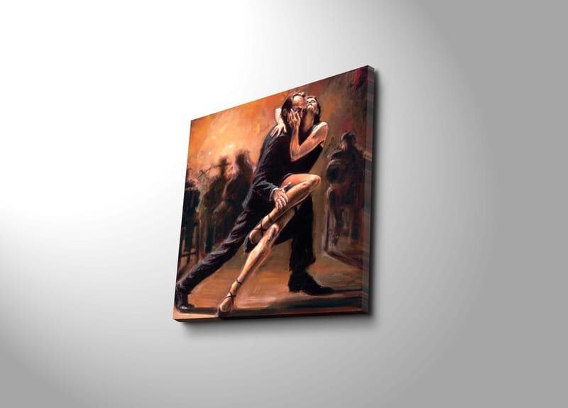 Canvastavla 45x45 cm - Passionerad tango mellan två dansare, Mörkröd / Svart / Beige