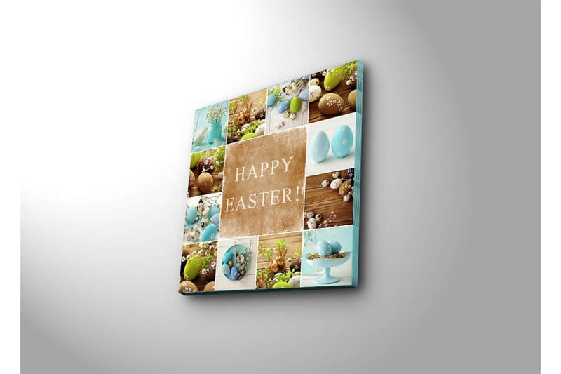 Canvastavla 45x45 cm - Påskägg i olika färger och former med texten HAPPY EASTER! - Turkos / Brun / Grön - Inredning - Tavlor & posters - Canvastavla