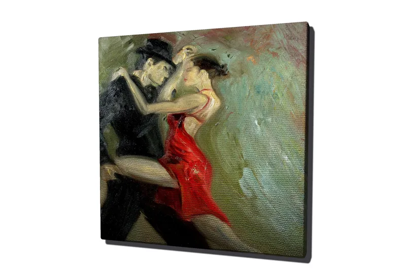 Canvastavla 45x45 cm - Passionerad tango mellan två dansare - Röd / Svart / Grön - Inredning - Tavlor & posters - Canvastavla