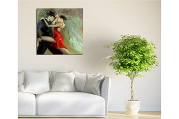 Canvastavla 45x45 cm - Passionerad tango mellan två dansare - Röd / Svart / Grön - Inredning - Tavlor & posters - Canvastavla