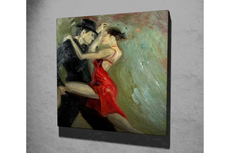 Canvastavla 45x45 cm - Passionerad tango mellan två dansare - Röd / Svart / Grön - Inredning - Tavlor & posters - Canvastavla