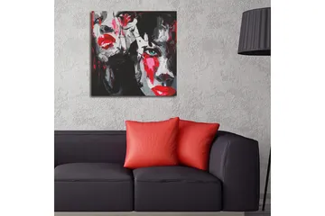 Canvastavla 45x45 cm - Porträtt av två ansikten med starka känslor - Röd / Svart / Grå - Inredning - Tavlor & posters - Canvastavla
