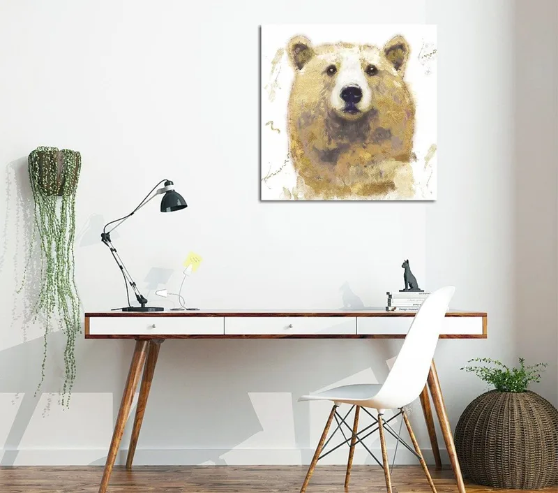 Canvastavla 45x45 cm - Porträtt av en björn med mjuka penseldrag, Beige / Brun / Vit