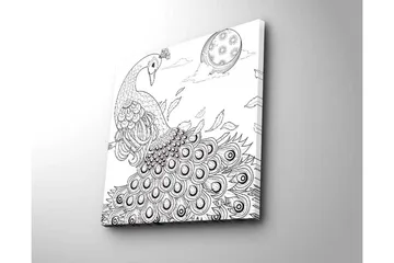 Canvastavla 45x45 cm - Påfågel med utspridda fjädrar i en detaljrik komposition - Svart / Vitt - Inredning - Tavlor & posters - Canvastavla