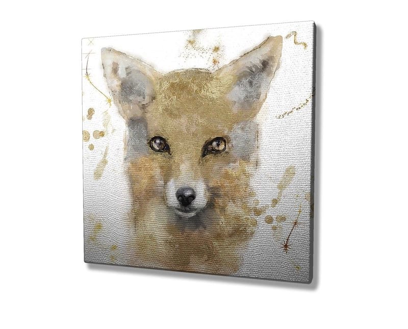 Canvastavla 45x45 cm - Porträtt av en räv med mjuka penseldrag - Guld / Beige / Svart - Inredning - Tavlor & posters - Canvastavla