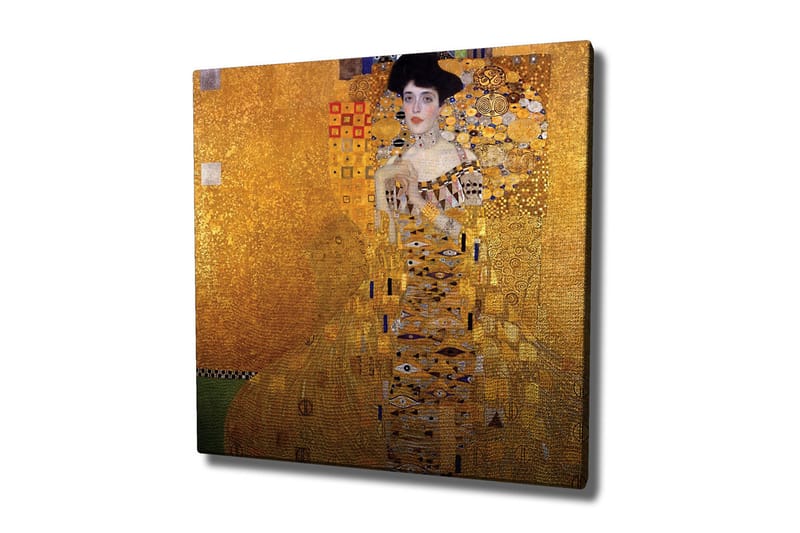 Canvastavla 45x45 cm - Porträtt av en kvinna i en gyllene klänning med dekorativa mönster, Guld / Svart / Vit