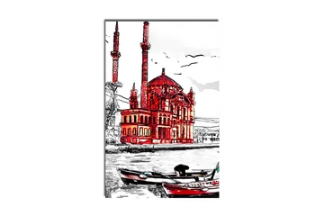 Canvastavla 45x70 cm - Imponerande moské med röda detaljer vid vattnet - Röd / Svart / Vit - Inredning - Tavlor & posters - Canvastavla